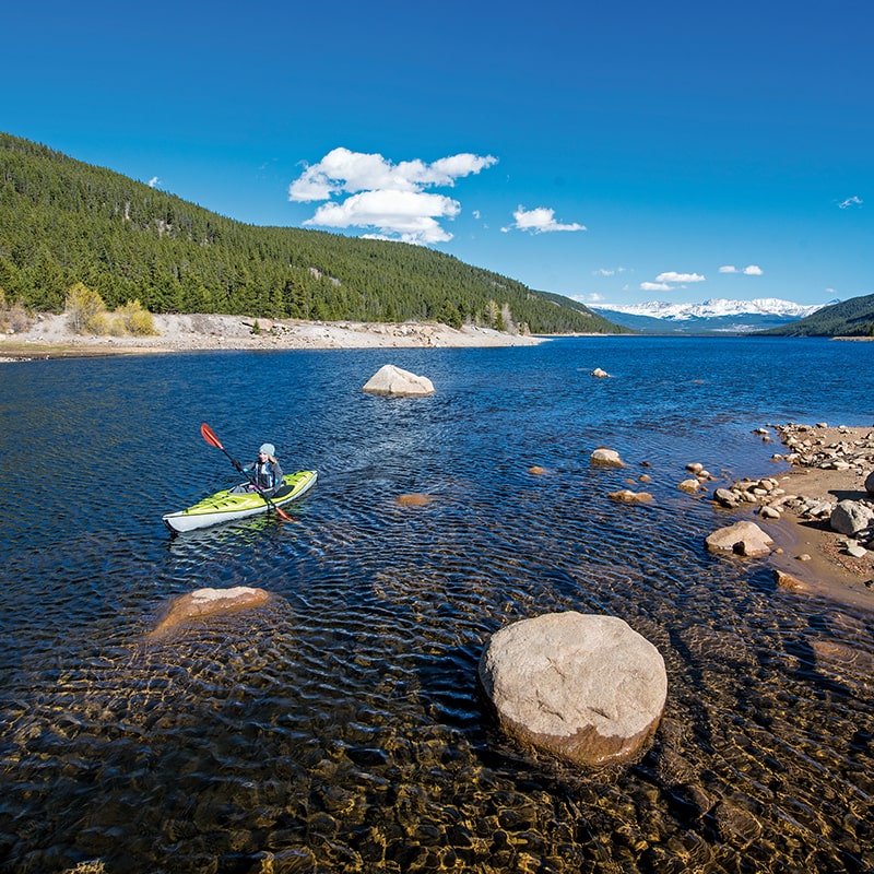 Advanced Elements Advanced Frame Ultralite Inflatable Kayak Front View With Paddle Green
