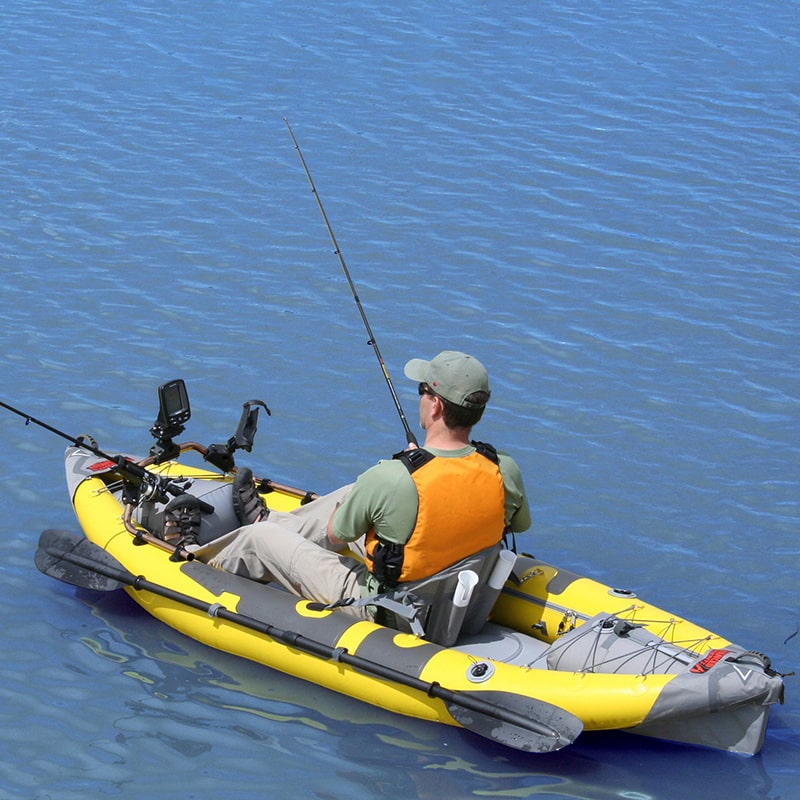 Advanced Elements Straight Edge Angler Inflatable Fishing Kayak yellow and grey