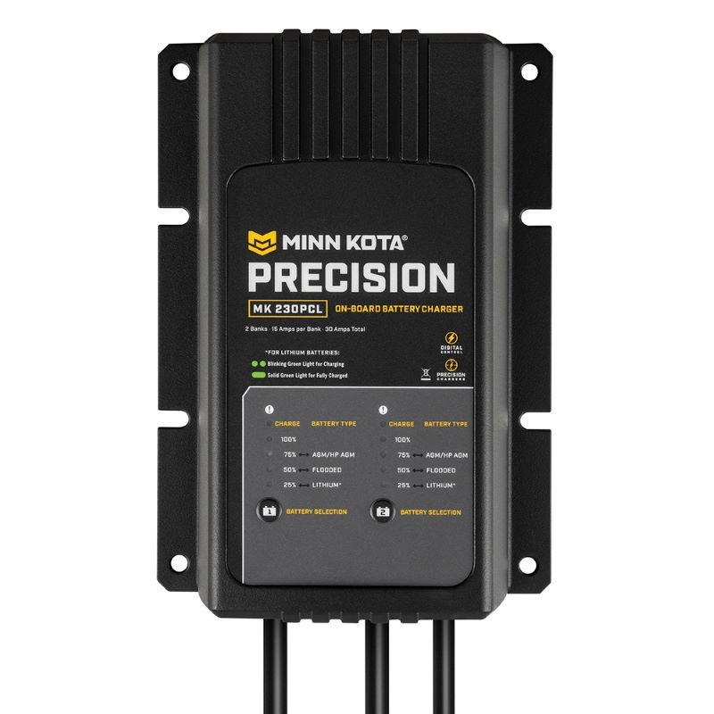 Minn Kota On-Board Precision Charger MK-230 PCL 2 Bank x 15 AMP LI Optimized Charger top view